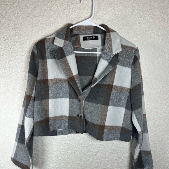 Blue B Collection Women's Plaid Lightweight Crop Jacket (Gray) Size Medium - Picture 11 of 12